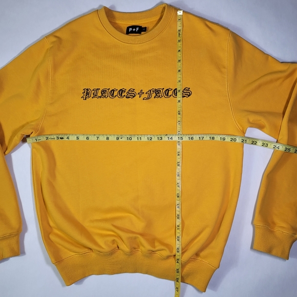 P+F Place Plus Faces Sweatshirt Mustard Yellow Sz Small Crewneck - Picture 7 of 7